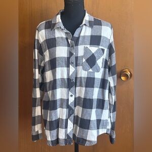 Eddie Bauer Black & White Buffalo Plaid Flannel Button Down Shirt‎ Size Large